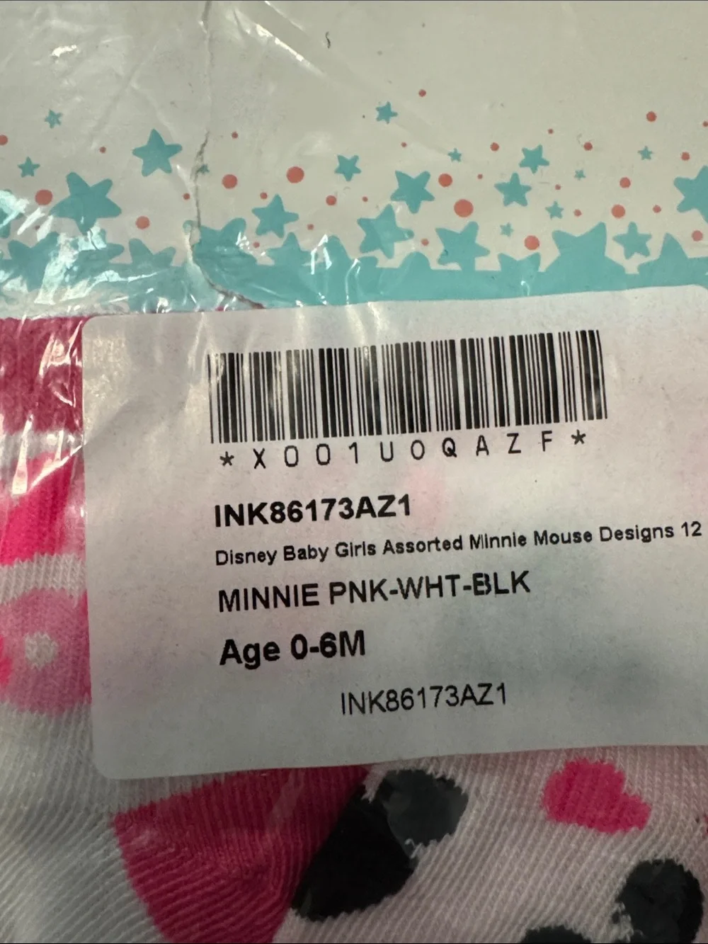 Disney Baby Minnie Mouse Assorted Pink White Black Infant Socks 4-Pack